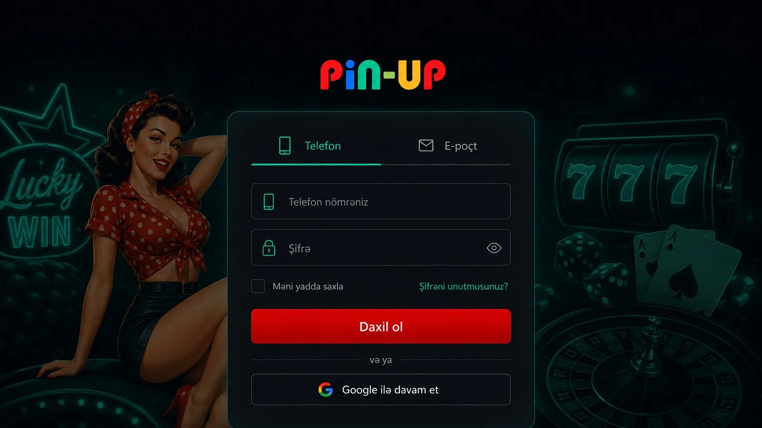 pinup hesabına giriş və qeydiyyat ekranı
