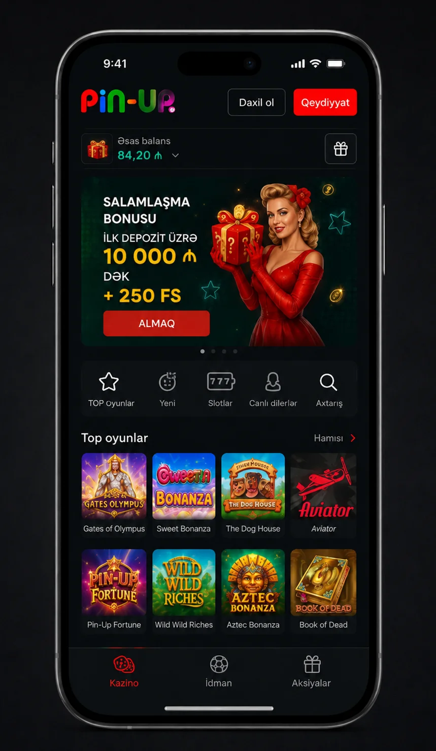 pinup az mobil versiyası smartfon ekranında